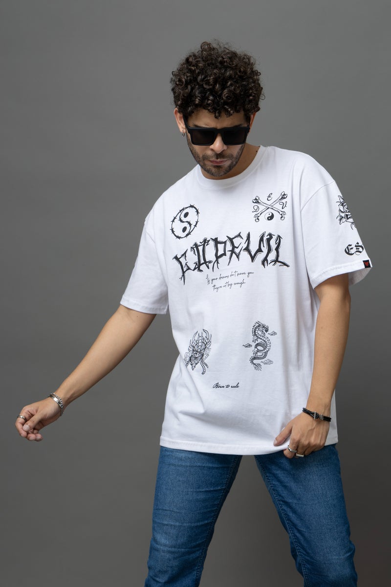 Go Devil White Graphic Printed T-Shirt for Men - Image 1